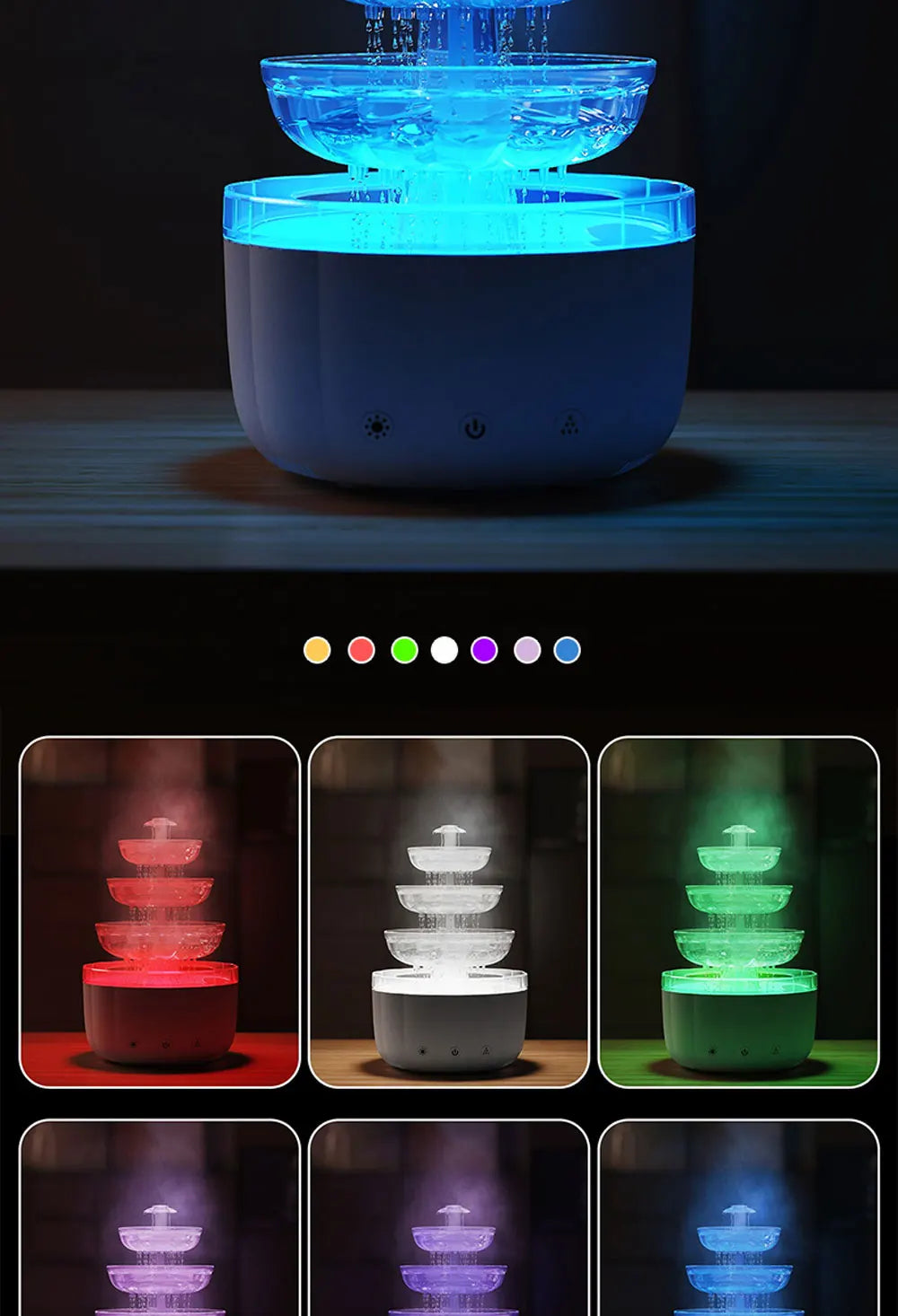 Fountain Humidifier 7-Color Light Raindrop Oil Diffuser - Lim1tless