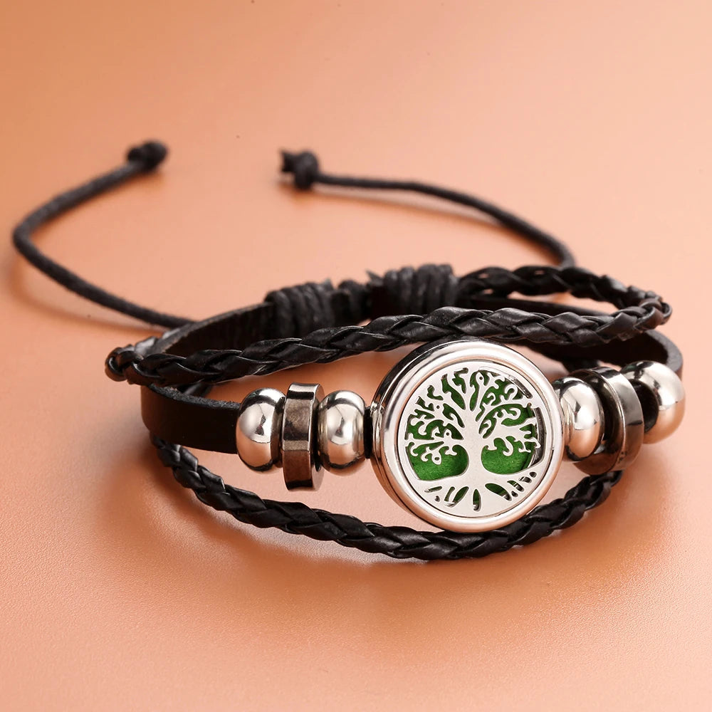 Black Leather Aromatherapy Bracelet Adjustable - Lim1tless